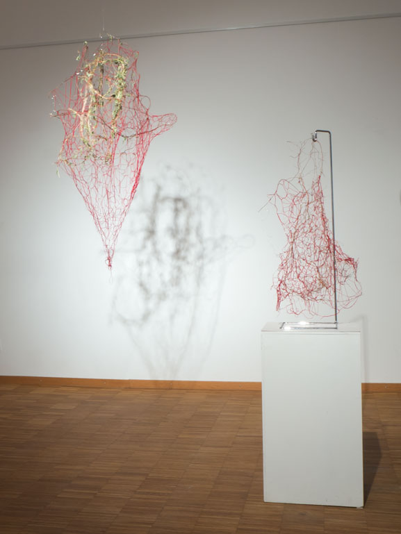 Anja Asche – made by nature no. 1 + no. 2 – sculpture / object art, tendrils, thread, silver wire, metal frame