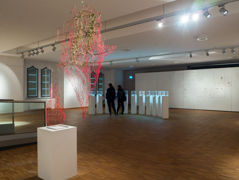Anja Asche – made by nature no. 1 + no. 2 – sculpture / object art, tendrils, thread, silver wire, metal frame