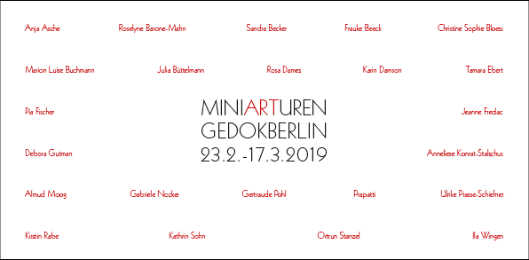 ANJA ASCHE. Einladungskarte, invitation card, MiniARTuren, Ausstellung, Exhibition, GEDOK Berlin, 2019
