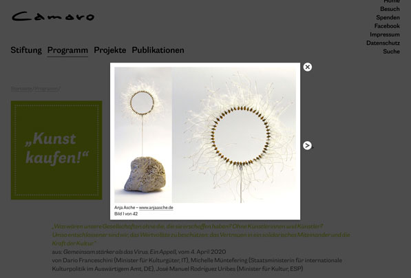 ANJA ASCHE. Kunst kaufen. Ein Online Projekt der Camaro Stiftung, Berlin.